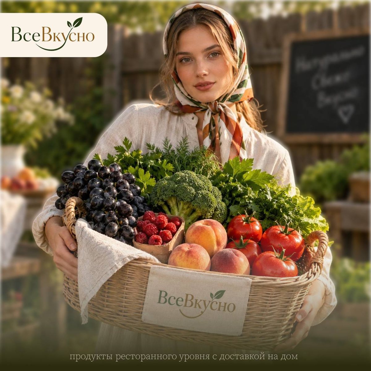 Корзина фермерских продуктов «Все Вкусно» — овощи, зелень, ягоды и фрукты